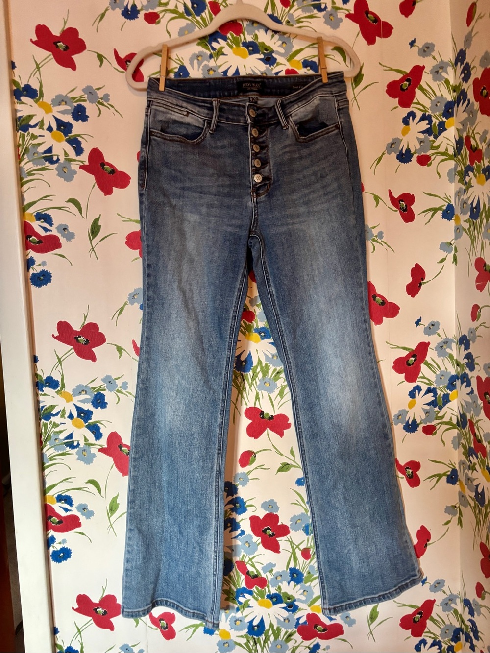 judy blue size 9/29 bootcut jeans multi button fly medium wash y2k western denim